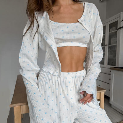 Knitted Heart Printing Comfortable Pajamas Women's Underwear