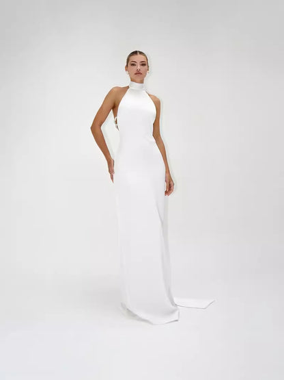 European And American Collar Lace-up Back Beaded Decorative Sheath Dress