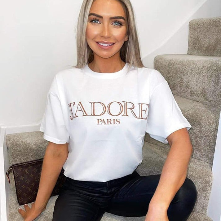 Ladies Oversized J' Adore Paris Short Sleeves T Shirt Top