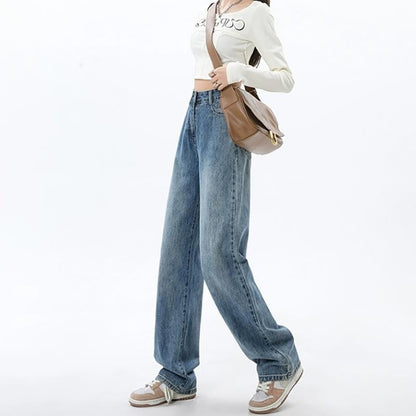 Simple All-matching Wide Leg Jeans For Women Spring And Autumn New High Waist