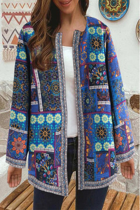 Printed Loose Long Sleeve Jacket Cardigan