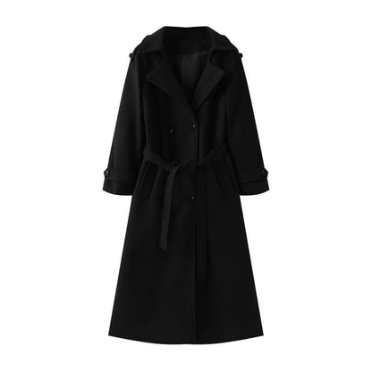 Loose Temperament Double Breasted Length And Width Woolen Coat