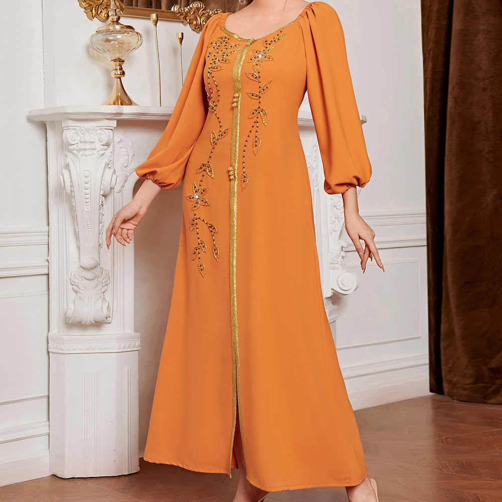 Square-neck Cinched Middle East Dubai Hand-stitched Maxi Dress