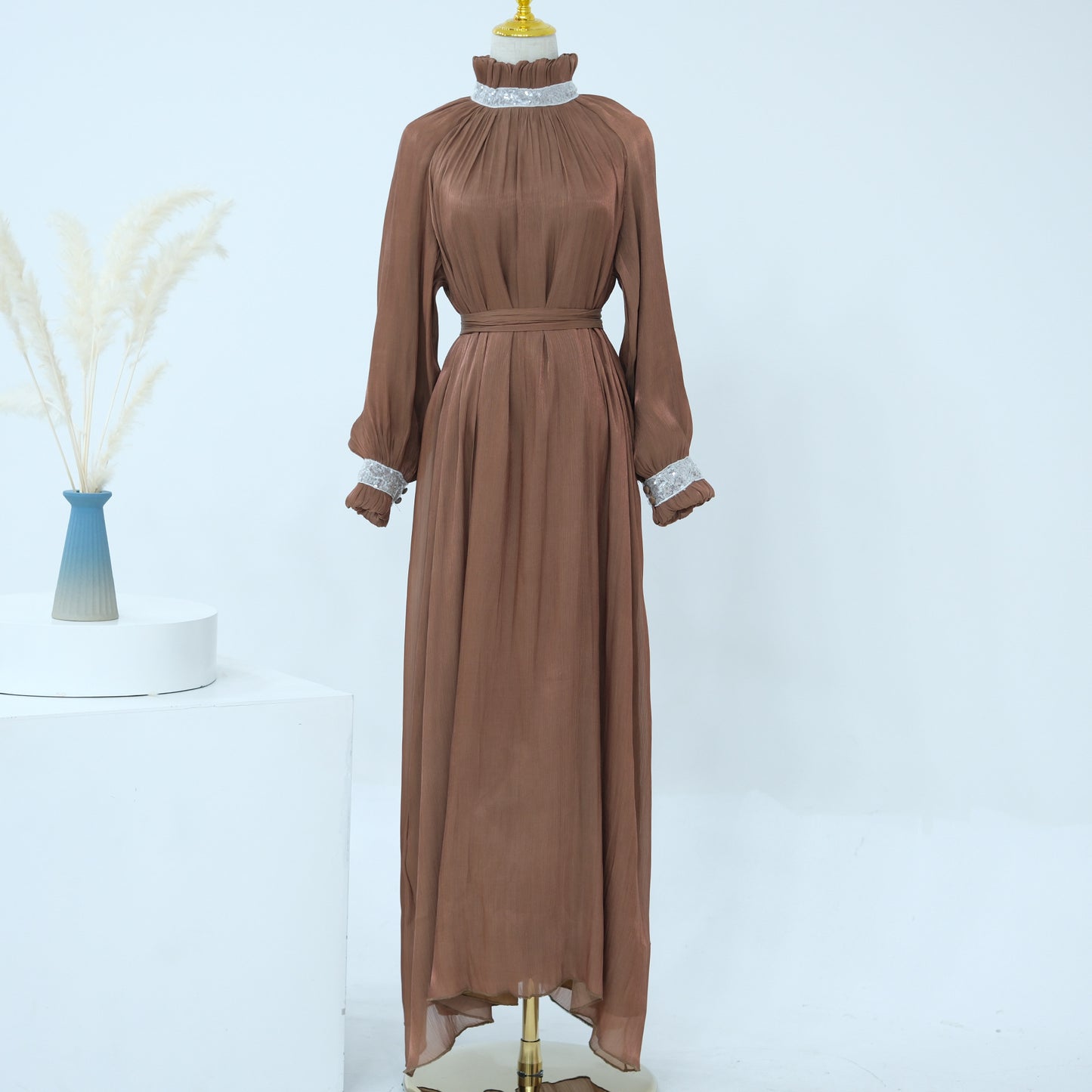 Turkey Dubai Exquisite Pure Color Tied Dress