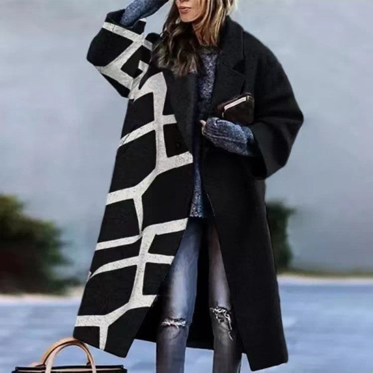 Women's Printed Dragon And Phoenix Woolen Coat