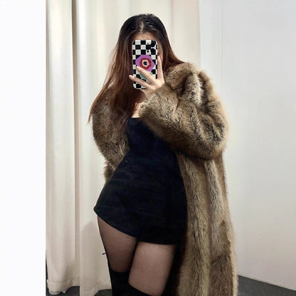 Extended Green Collar Fashion Fox Fur Fur Coat