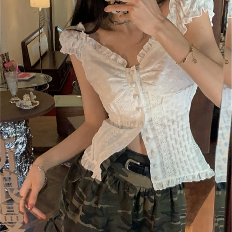 Women's Casual Slimming White Lace Blouse