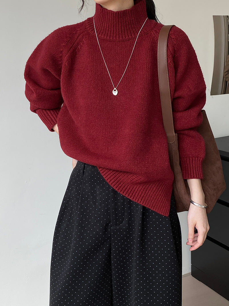 Autumn And Winter Solid Color Half Turtleneck Split Sweater