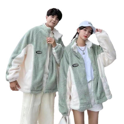 Mint Green Stitching Berber Fleece Coat Men And Women