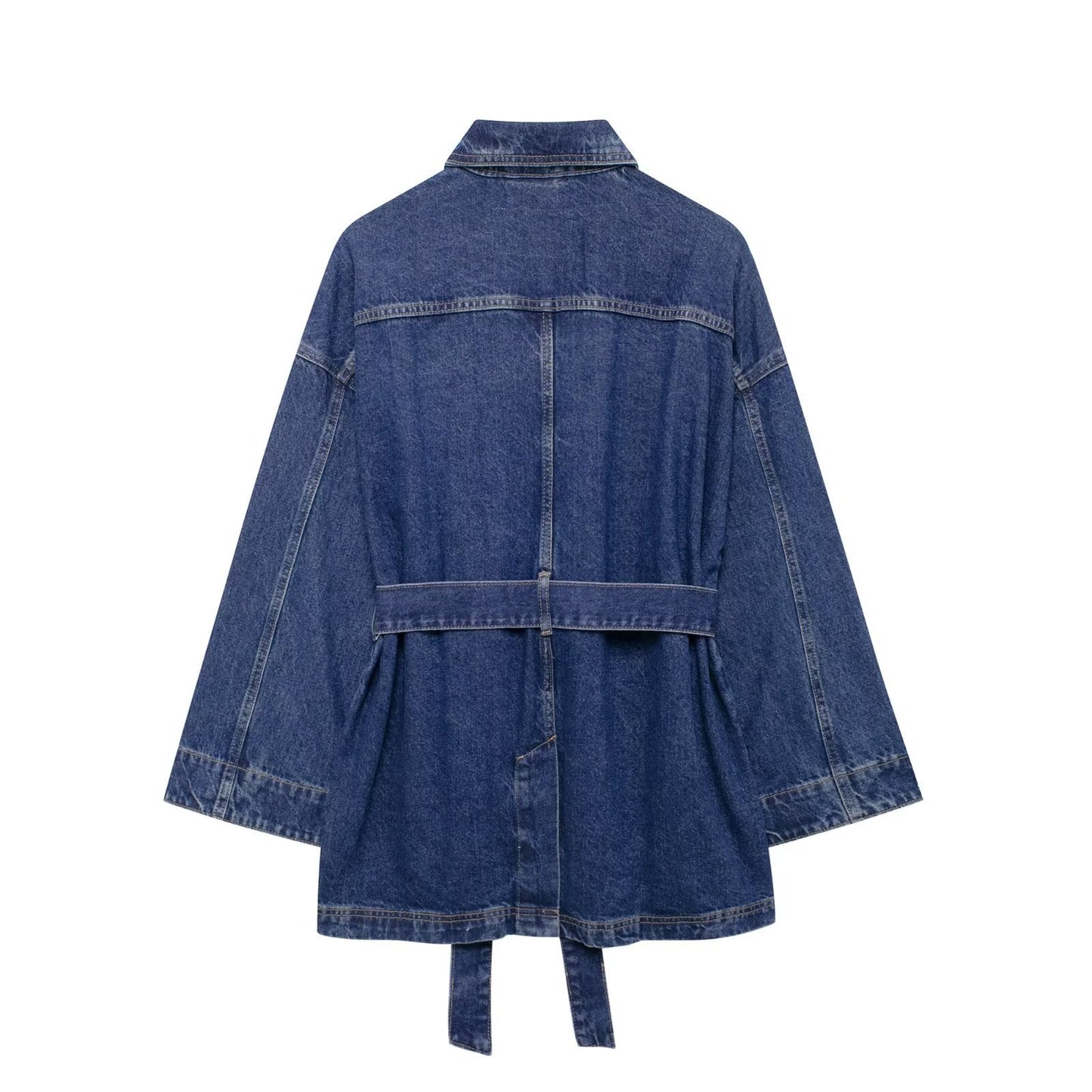 Lace-up Waist-controlled Lapel Denim Coat Women's Clothing