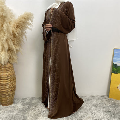 Middle East Dubai Hot Sale Rhinestone Lace-up Cardigan With Pocket Dress