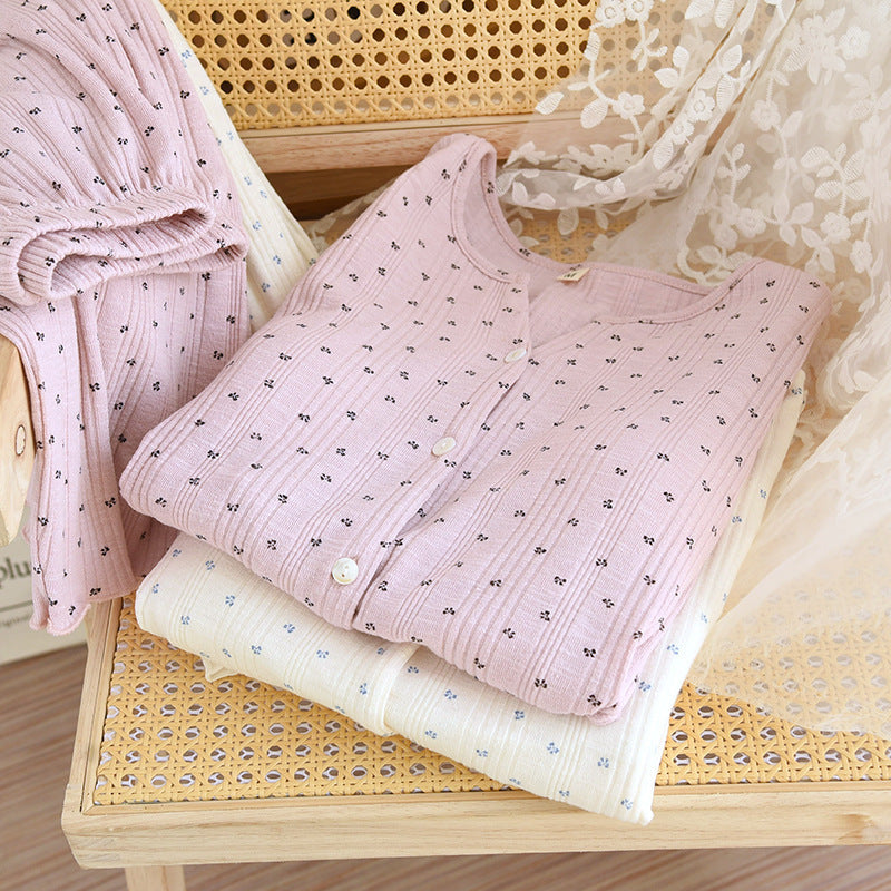 Knitted Sunken Stripe Stretch Chest Pad Long-sleeved Trousers Pajamas Suit