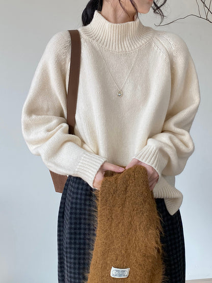 Autumn And Winter Solid Color Half Turtleneck Split Sweater