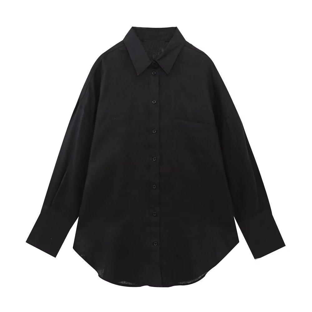 Women's Fashion Long Linen Sleeves Lapel Shirt