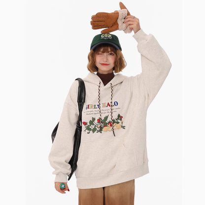 Plucked Exquisite Embroidery Retro Loose Hooded Thick Hoodie