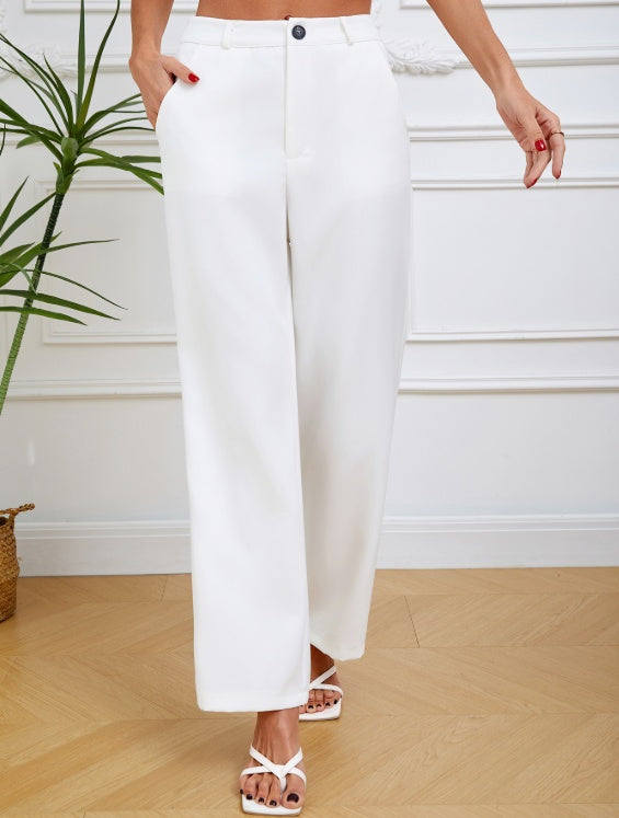 Women's Solid Color Button Slim Straight Tube Simple And Comfortable Pants