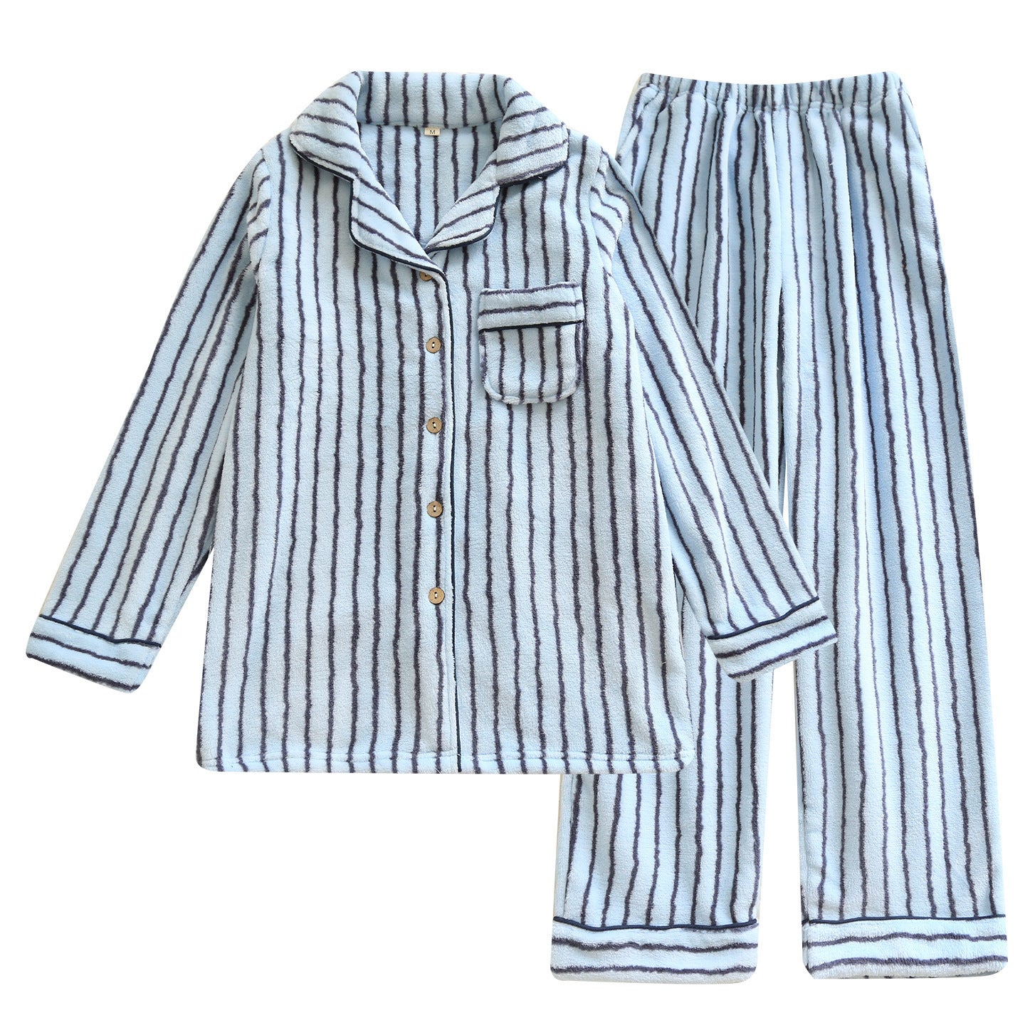 Striped Flannel Couple Lapel Pajamas Suit