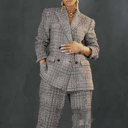 Women's Plaid Jumpsuit Loose Trousers Two-piece Suit