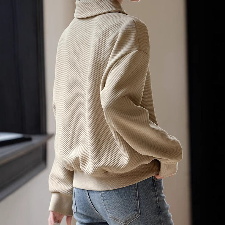 Elegant National Style Buckle Temperament Lapel Sweater Women