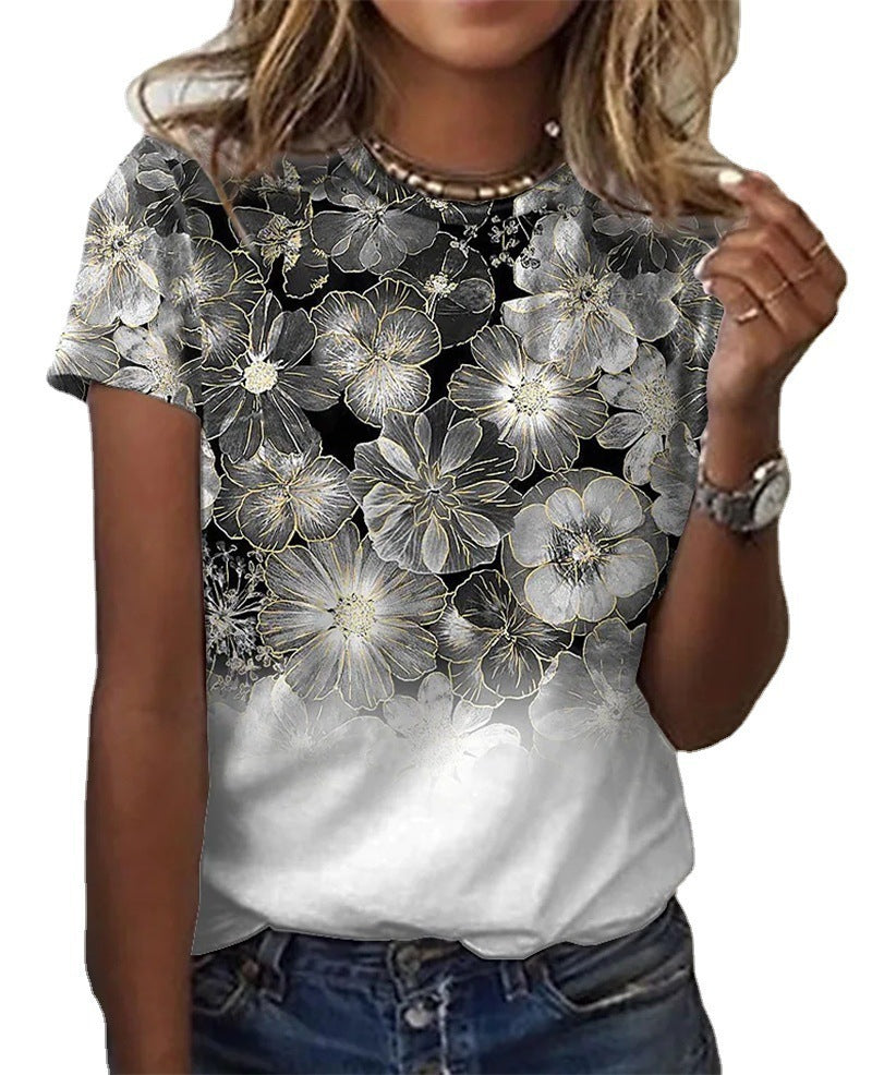 Printed Short Sleeve Round Neck T Shirt