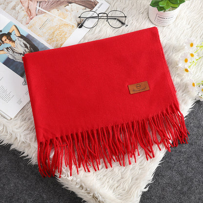 Solid Color Cashmere-like Bristle Scarf Ladies Tassel Warm Gift