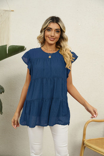 Loose Casual And Comfortable Stitching Fashion Short Sleeve Top