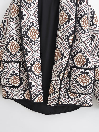 Pattern Print Cotton-padded Jacket Coat