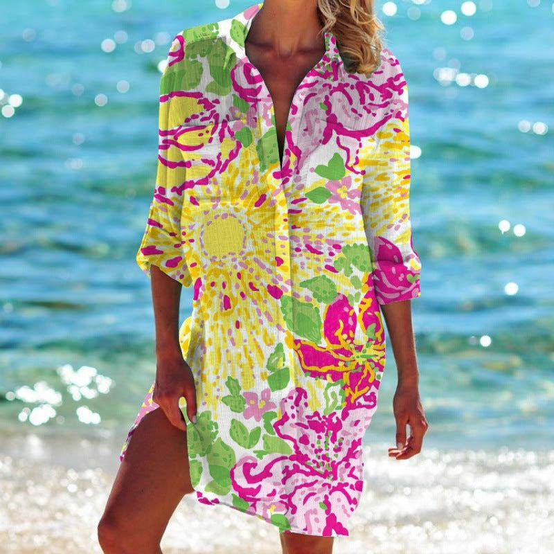 Women's 3D Printed Bikini Cardigan Vacation Beach Coat Shirt