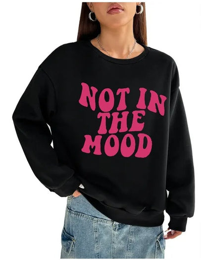 Women Basic Casual Pullover Spring Autumn Long Sleeve Letter Printed Round Neck