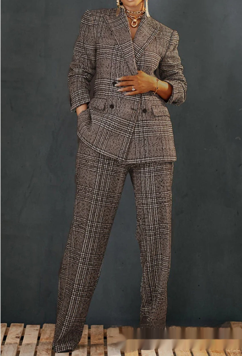 Women's Plaid Jumpsuit Loose Trousers Two-piece Suit