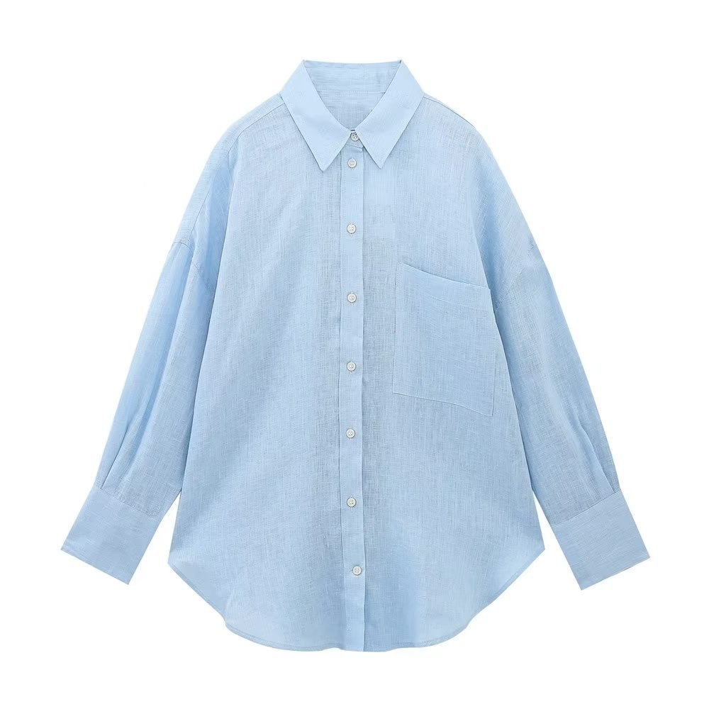 Women's Fashion Long Linen Sleeves Lapel Shirt