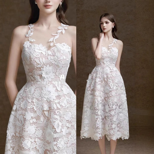 New Three-dimensional White Lace Dress Women