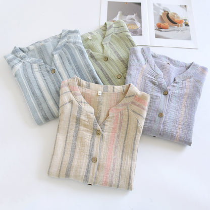 Women's V-neck Cotton Double-layer Crepe Pajamas Suit