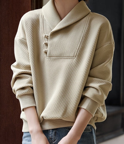 Elegant National Style Buckle Temperament Lapel Sweater Women