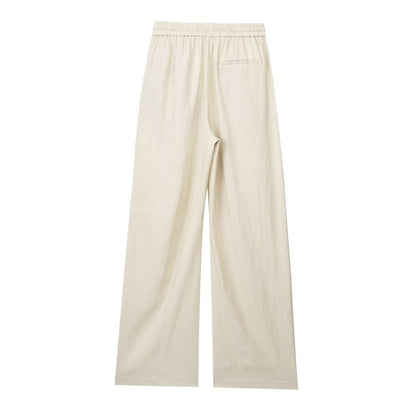 New Fashion Elastic Waist Pure Color Tied Comfort And Casual Straight-leg Pants