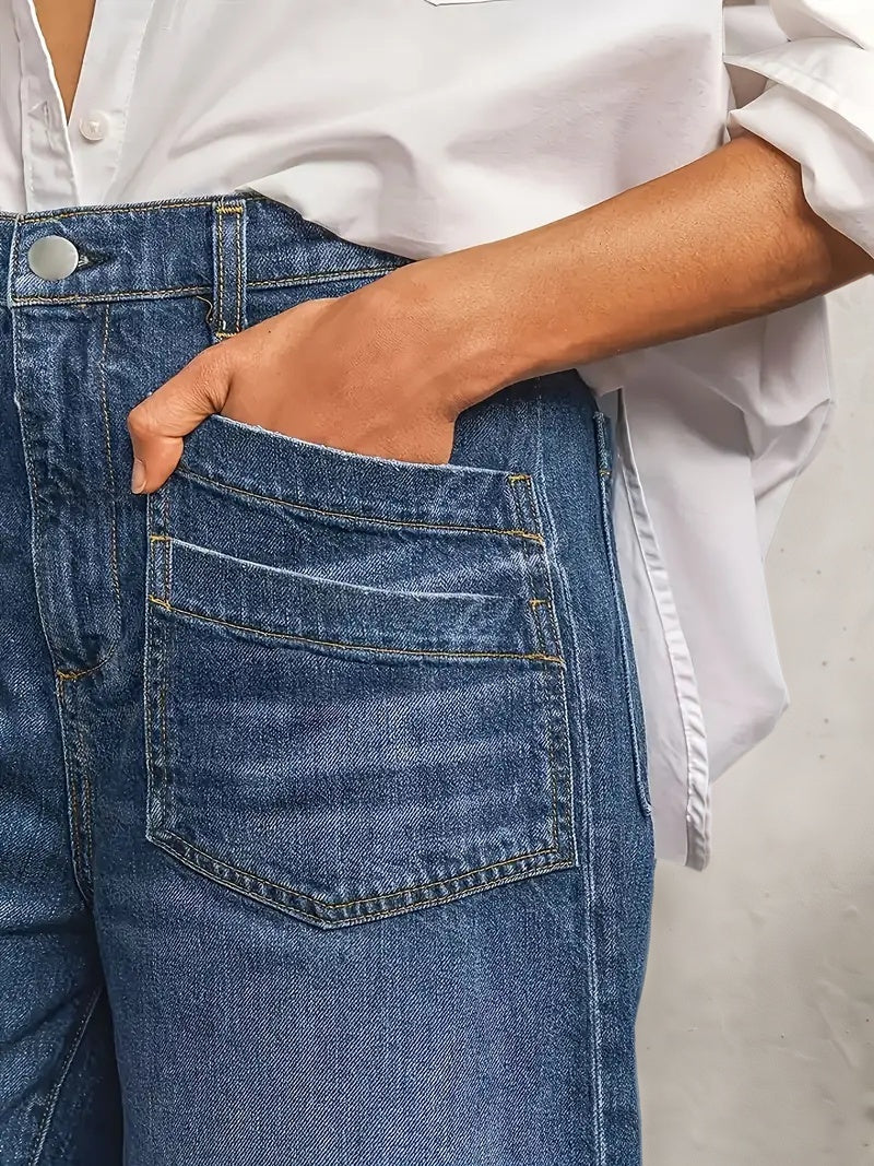 2025 New Women's Straight Leg Wide Leg Jeans, Slim Fit, Built-in Zipper, Designed Pocket, Suitable For Students, Work, And All Season Wear