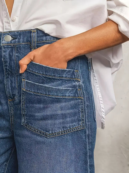 2025 New Women's Straight Leg Wide Leg Jeans, Slim Fit, Built-in Zipper, Designed Pocket, Suitable For Students, Work, And All Season Wear