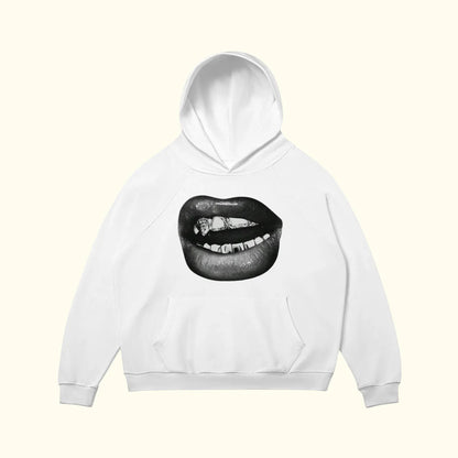 Retro Casual Simple Lip Printings Hoodie For Women