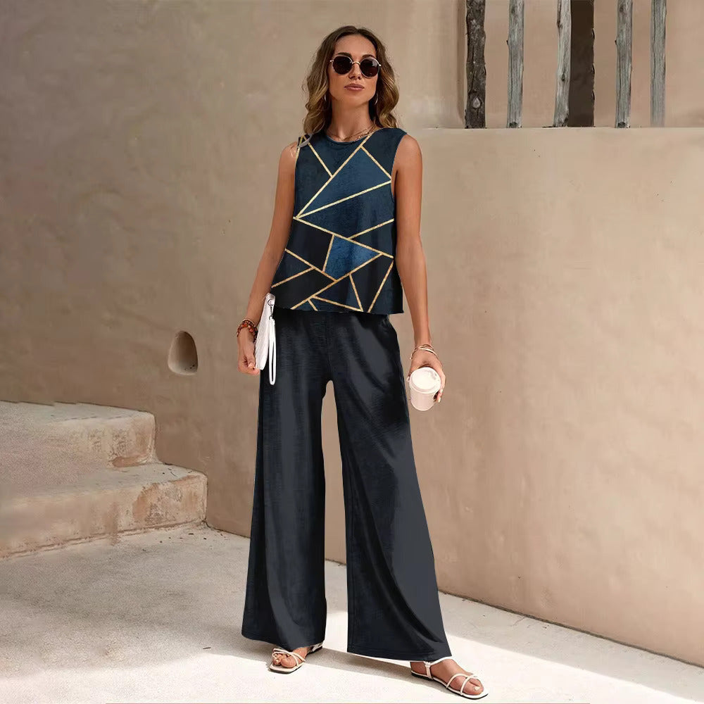 European And American Fashion Nation Geometric Vest Pants Suit