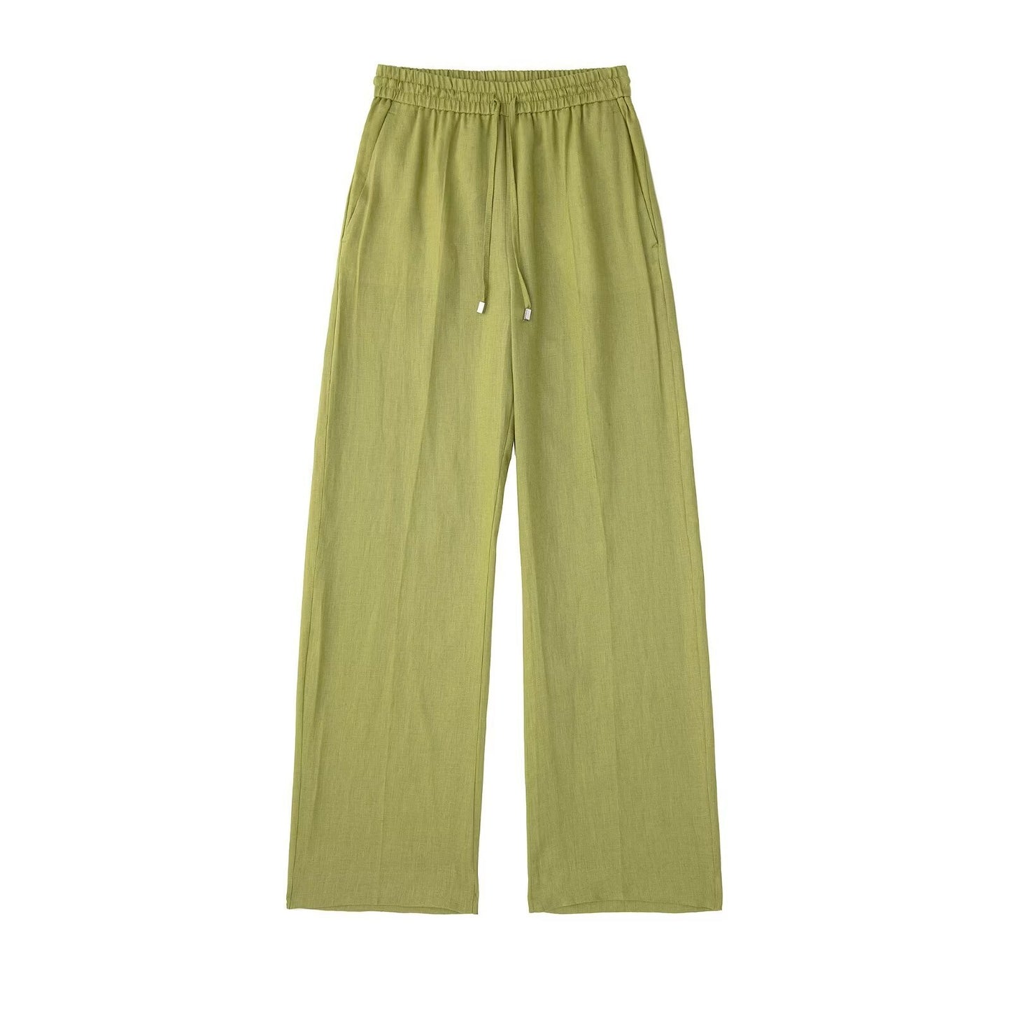 New Fashion Elastic Waist Pure Color Tied Comfort And Casual Straight-leg Pants