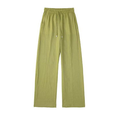 New Fashion Elastic Waist Pure Color Tied Comfort And Casual Straight-leg Pants