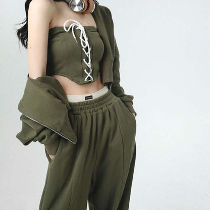 Women's Coat Hoodie Pant Suit