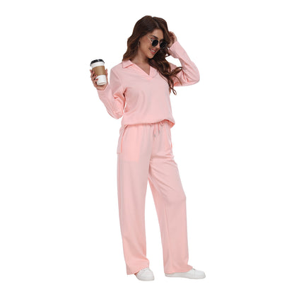 RONGTAI 2 Piece Outfits Sweatsuit For Women Casual Long Sleeve V Neck Pullover Tracksuit Solid Soft Comfy Tracksuits Set