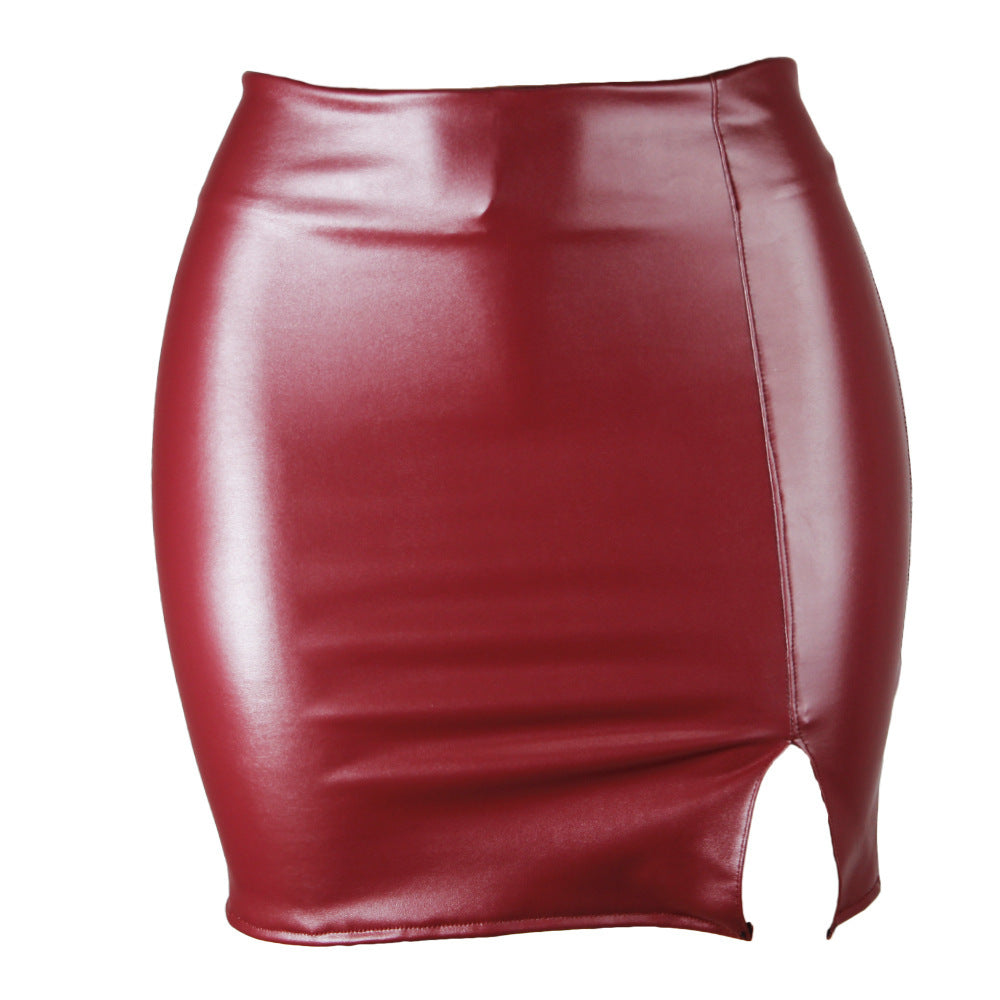 Zipper Black Leather Skirt Women