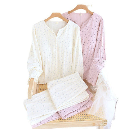 Knitted Sunken Stripe Stretch Chest Pad Long-sleeved Trousers Pajamas Suit