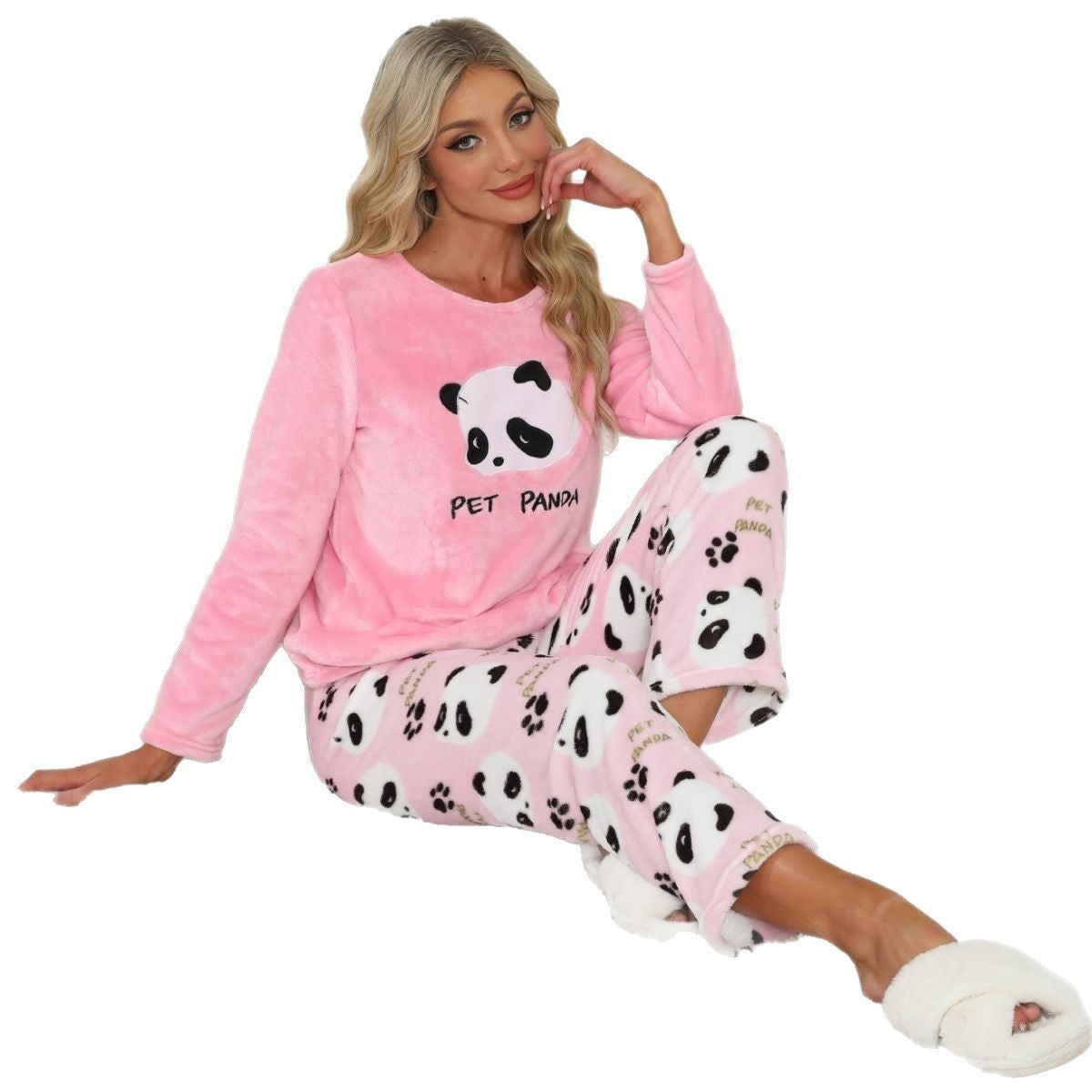 Cute Animal Embroidery Women's Long Sleeve Two-piece Set Pajamas
