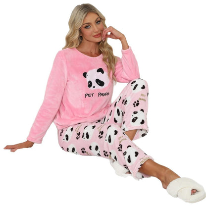 Cute Animal Embroidery Women's Long Sleeve Two-piece Set Pajamas
