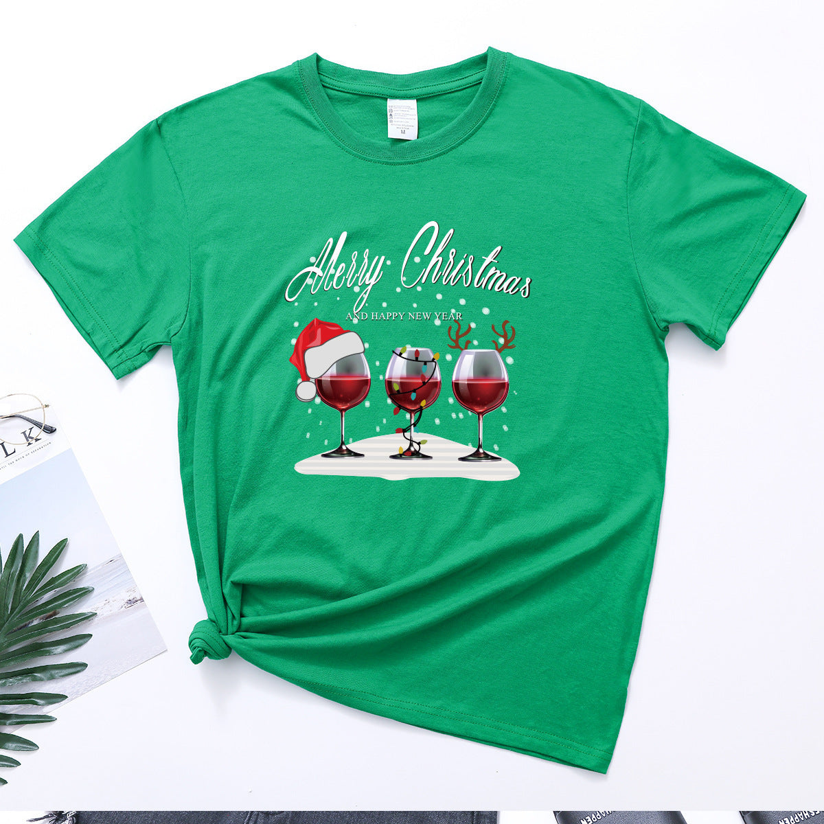 Christmas Three Wine Glasses Print Short Sleeve