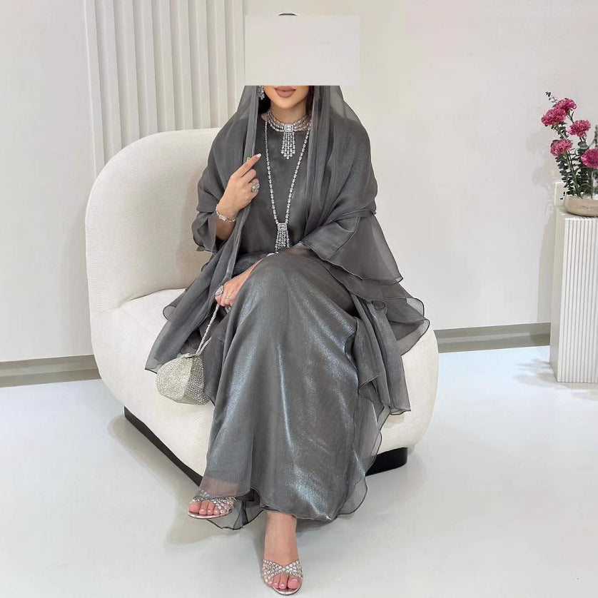 Women's Solid Color Loose Casual Dubai Cardigan Robe Dress