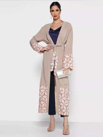 Spliced Lace Up Dubai Arab Cardigan Robe